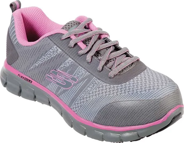 Skechers Women's Work Sure Track Saquenay Alloy Toe Shoe - Size: 5.5, Gray/Pink