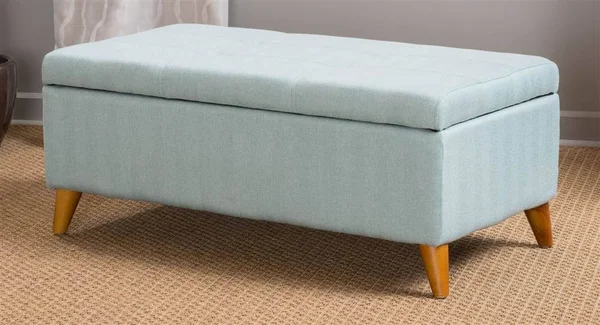 Noble House Harper Light Blue Fabric Storage Ottoman