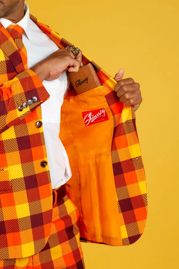 that 70s Suit, Thanksgiving Plaid Suit, Size 36, Orange, Shinesty