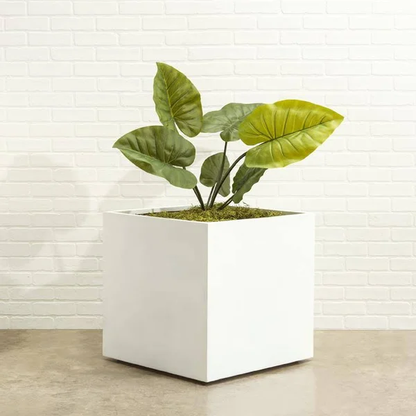 Seeley Cube Planter Modern Indoor Outdoor Square Fiberglass, NMN Designs Med - 14x22L x 14x22W x 14x22H, Gray