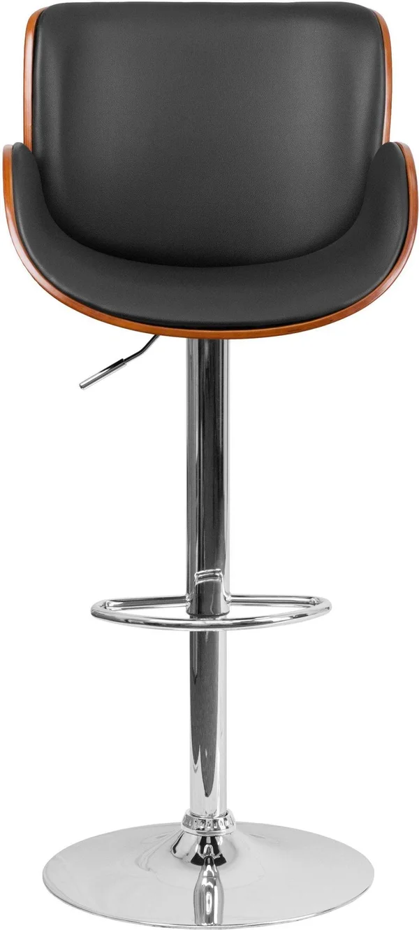 Flash Furniture Walnut Bentwood Adjustable Height Barstool with Curved Black Vinyl Seat