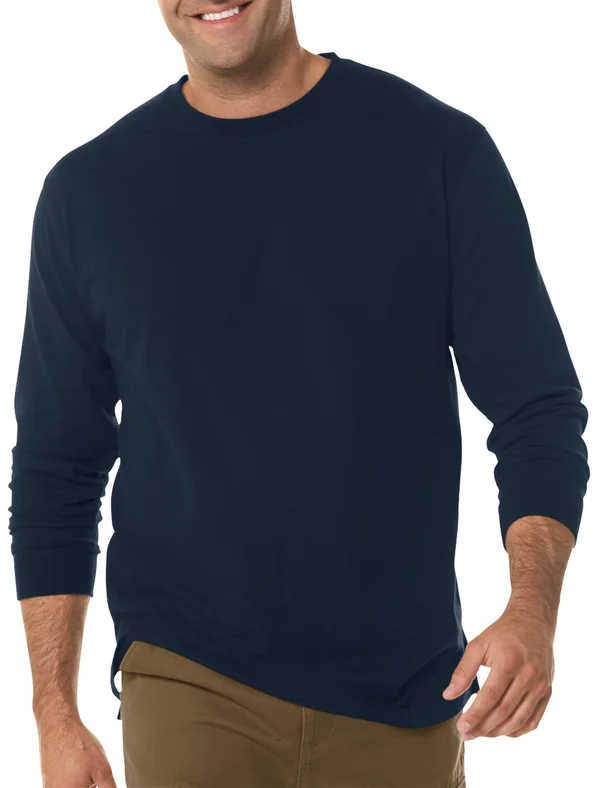 Men's Big & Tall Harbor Bay Long-Sleeve No Pocket Wicking Crew, Size: XL, Blue