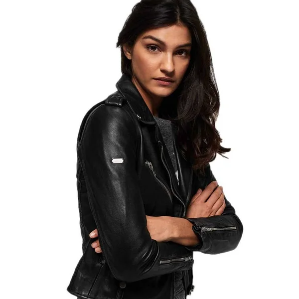 Superdry Rylee Leather Biker Jacket - Black