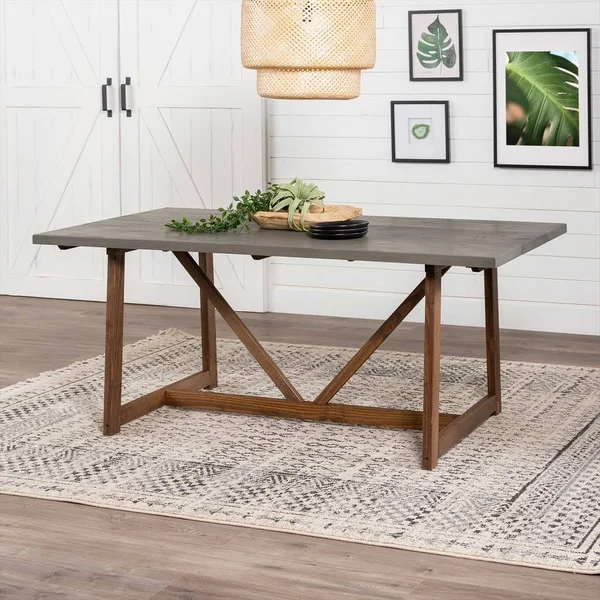 72x22 Solid Wood Trestle Dining Table - Grey/Brown - Walker Edison TW72BRSWGY