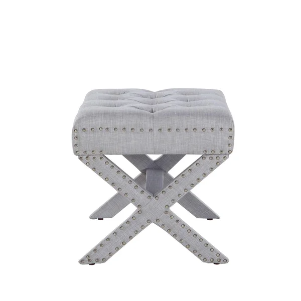 Chic Home Paige Plum Updated Neo Traditional Polished Nailhead Tufted Linen x Ottoman
