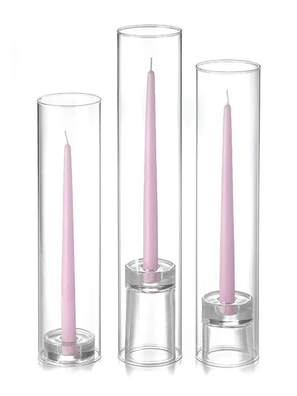 Set of 12 - 12x22 Taper Candles, Chimney - Base Holders, Blush
