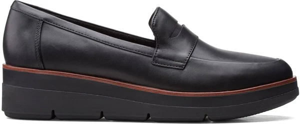 Clarks Shaylin Step Wedge Penny Loafer - Size 10 in Black Leather at Nordstrom
