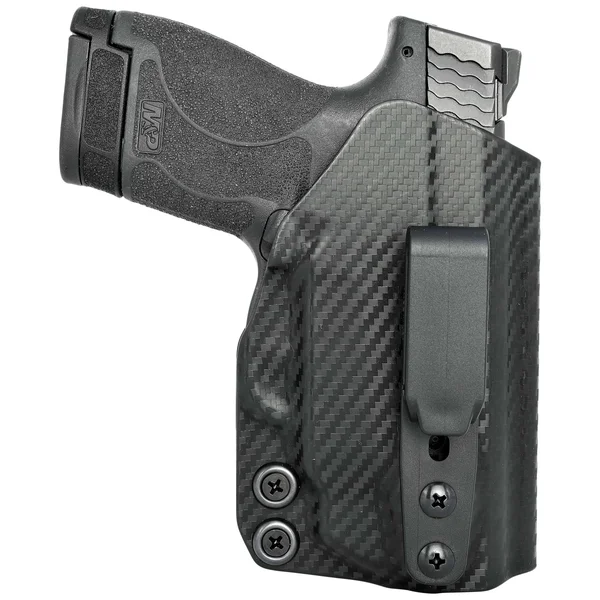 Smith & Wesson Mu0026P Shield M2.0 9MM/40SW w/Integrated Crimson Trace Laser Tuckable IWB Kydex Holster Black - Right Hand (