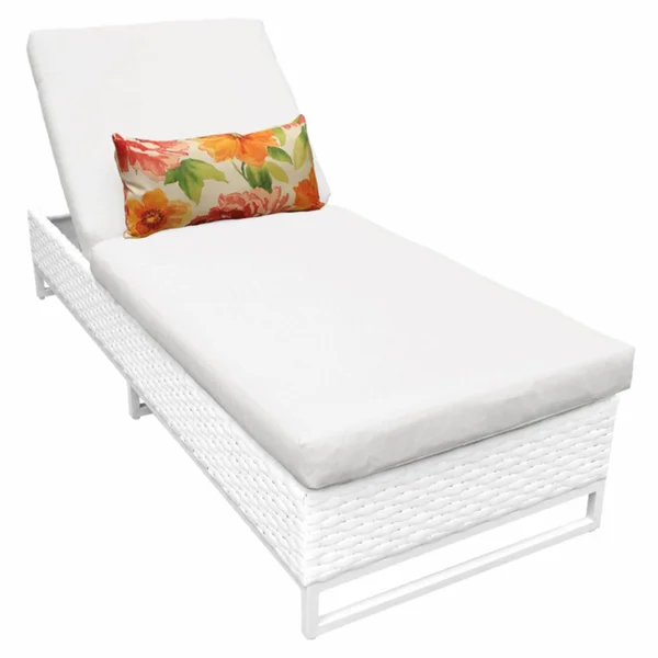 TK Classics Monaco Outdoor Wicker Chaise Lounge White