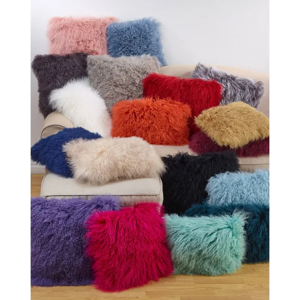 Saro Lifestyle 3564.CK20S Mongolian Lamb Fur 100% Wool Poly Filled Throw Pillow, Charcoal, 20x22