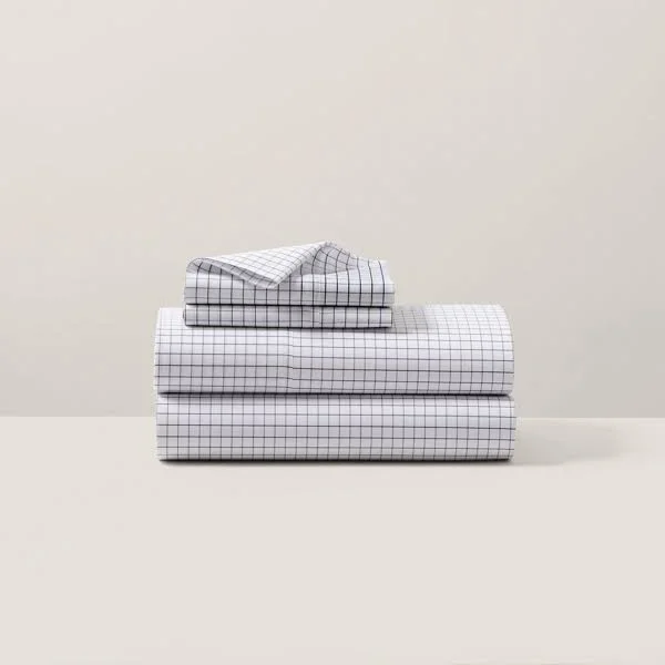 Ralph Lauren Organic Tattersall Fitted Sheet - King - Navy/White