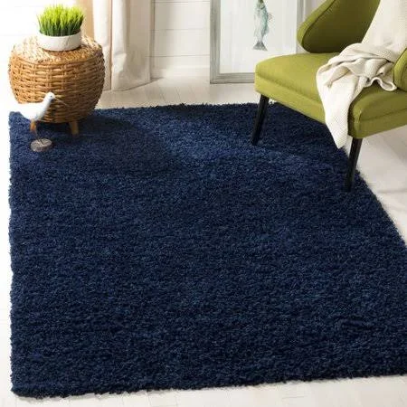 Wrought Studio Fornax Shag Navy Area Rug - Size: Rectangle 5'1 inch x 7'6 inch, Blue