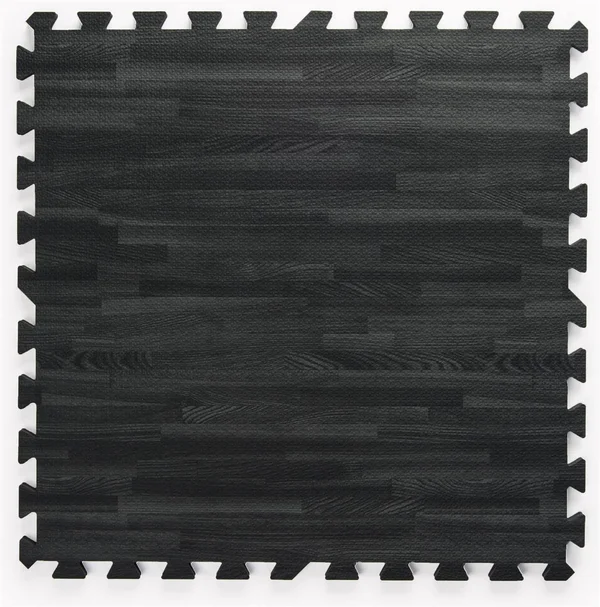 Displays2go Black Wood Grain Floor Mats – 10’ x 10’ Soft Foam Flooring