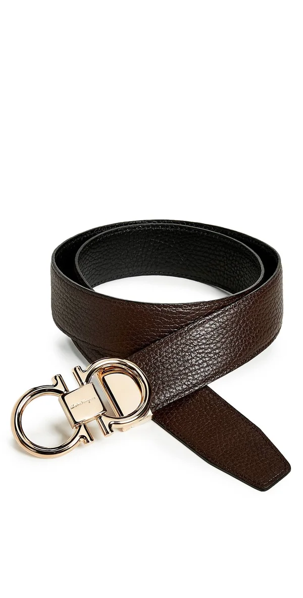 Salvatore Ferragamo Men's Rose Gold Double Gancio Reversible Belt
