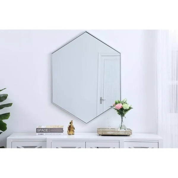 Carson Carrington Salsendi Metal Frame Hexagon Mirror - 30x22W x 40x22H - Silver