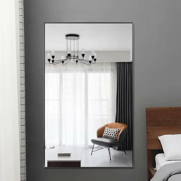 Aluminum Alloy 32x22 Round Wall Mirror in Black