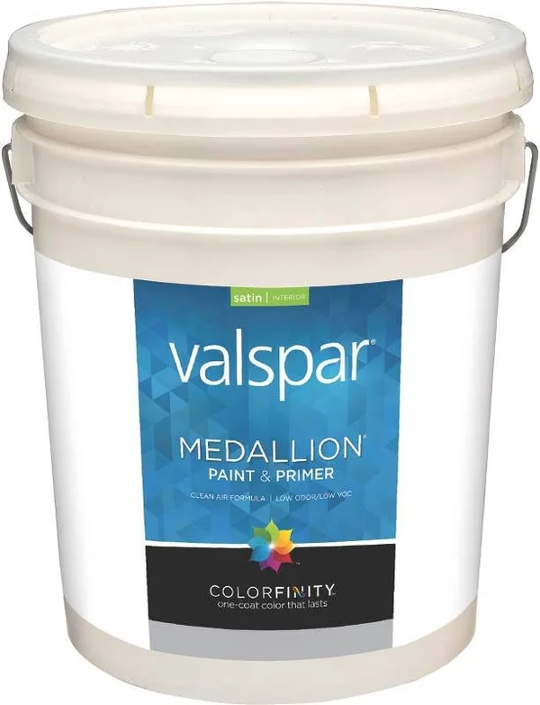 Valspar Medallion 3405 Latex Satin Paint, Satin, Clear, 5 Gal Pail