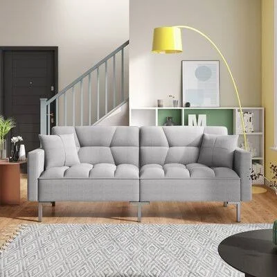 Patchell 74.75x22 Linen Square Arm Sofa Sleeper Ivy Bronx Fabric: Light Gray
