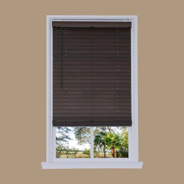 Allen + Roth 2-in Slat Width 23.75-in x 72-in Cordless Brown Faux Wood Room Darkening Horizontal Blinds, DFWDC2472-23.75