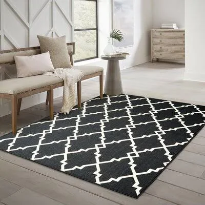 Salerno Geometric Black Indoor, Outdoor Area Rug Charlton Home Rug Size: Rectangle 2&5x22 x 4&5x22