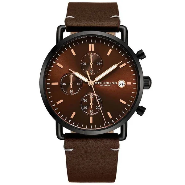 Stuhrling Original Monaco Brown Dial Brown Leather Men's Watch M15891 - Quartz Movement, Leather Strap, 44 mm Case in Black, Bro