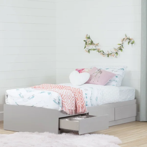 South Shore Reevo Twin Mates Bed with 3 Drawers - Soft Gray