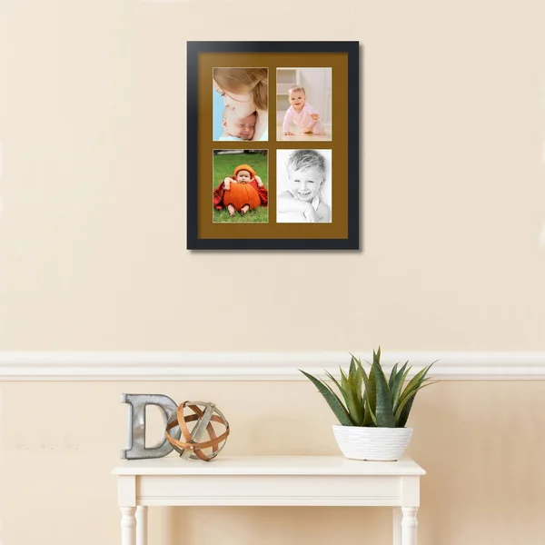 Collage Picture Frame - Satin Black Frame with 4 openings for 6x8 Photos with Brown Coronado Mat. D3926EB534, ArtToFrames