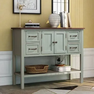 43-Inch Modern Console Table Sofa Table Red Barrel Studio Table Top Color: Brown, Table Base Color: Light Gray
