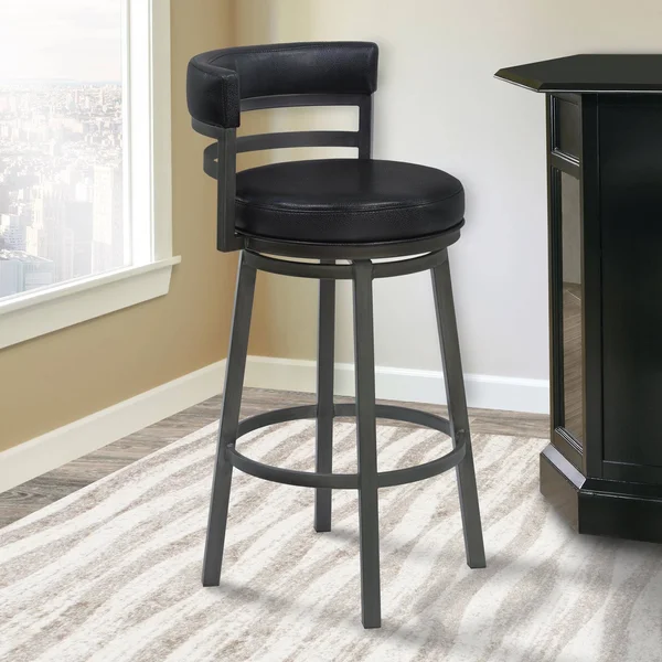 Armen Living Titana 26 inch Counter Height Metal Swivel Barstool in Ford Black PU and Mineral Finish