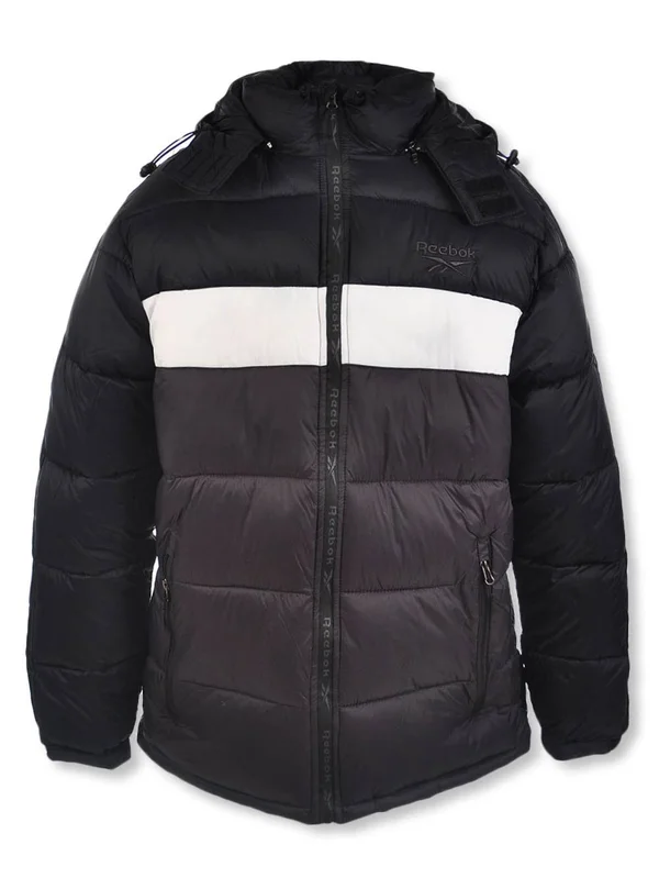 Reebok Hooded Puffer Jacket Men's - Black/White/Gray, L