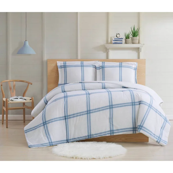 Cottage Classics Farmhouse Plaid 3 Piece King Comforter Set, Blue