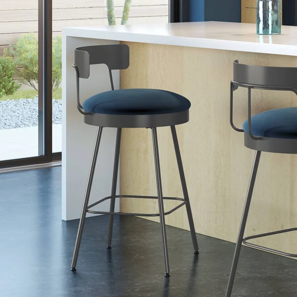 Amisco Monza 30 in. Swivel Bar Stool Dark Blue Velvet