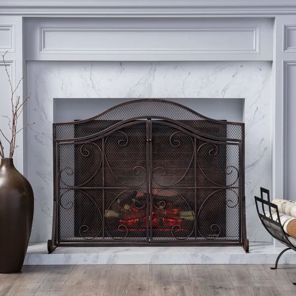 41x22 Black Contemporary Scrollwork Accent Fireplace Screen