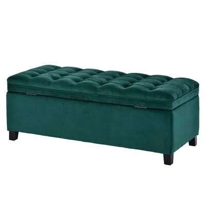 Upholstered Flip Top Storage Bench with Button Tufted Top - Blue Red Barrel Studio Color/Pattern: Green