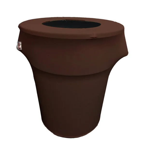 La Linen Stretch Spandex Trash Can Cover 55 gal. Round - Brown