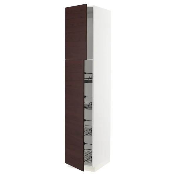 IKEA - SEKTION High Cabinet w/Door & Wire Baskets - White Askersund/dark Brown Ash Effect, 18x24x90 39332720