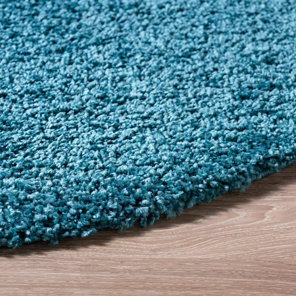 Soft Solid Shag 3 ft Round Turquoise Blue Abstract Area Rug