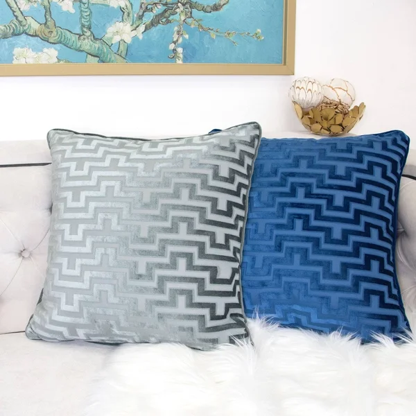 Homey Cozy Modern Maze Throw Pillow Cover - Indigo Blue Luxury Velvet Soft Fuzzy Cozy Warm Slik Large Sofa Couch Cushion Case 18x1