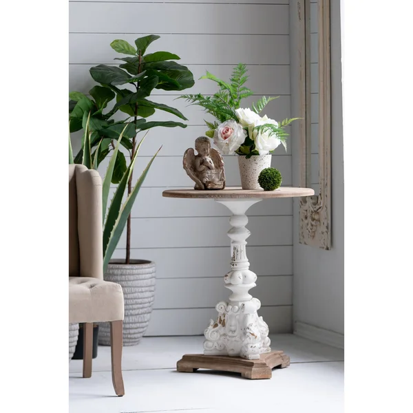 Round Side Table Antique White/Natural - Au0026B Home