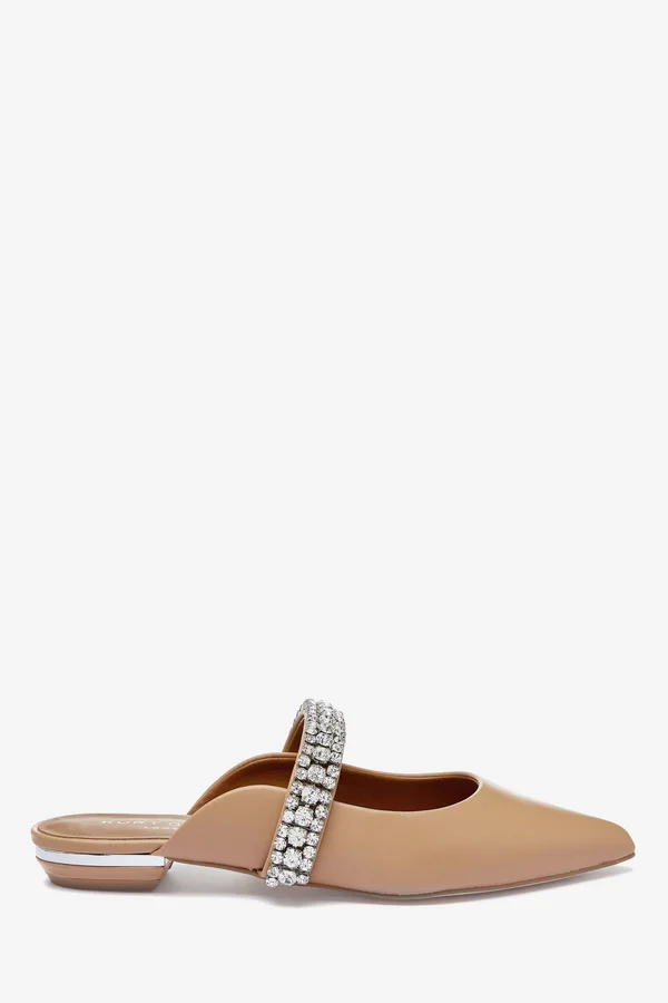 Kurt Geiger London Princely - Camel Leather Crystal Strap Flat Mules