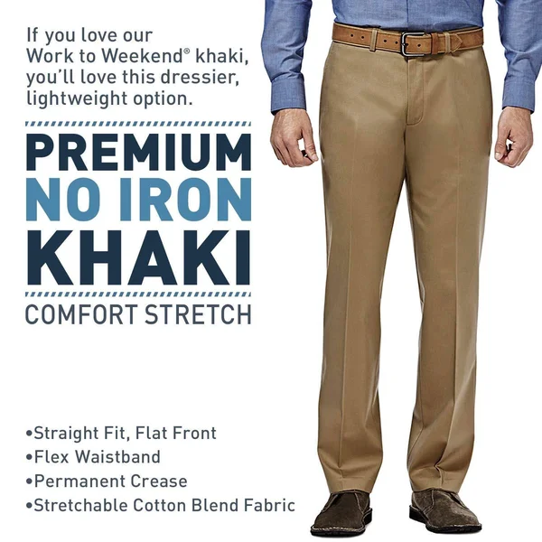 Haggar Mens Premium No Iron Straight Fit Pants