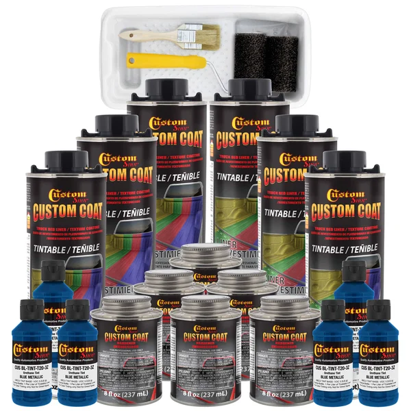 Custom Coat Blue Metallic 6-Liter Urethane Spray-On Truck Bed Liner Kit w/Free Roller, Tray & Brush