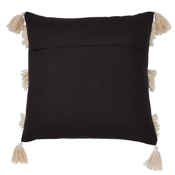 Frayed Design Cotton Throw Pillow - Black - 14 x 23 - Feather Down