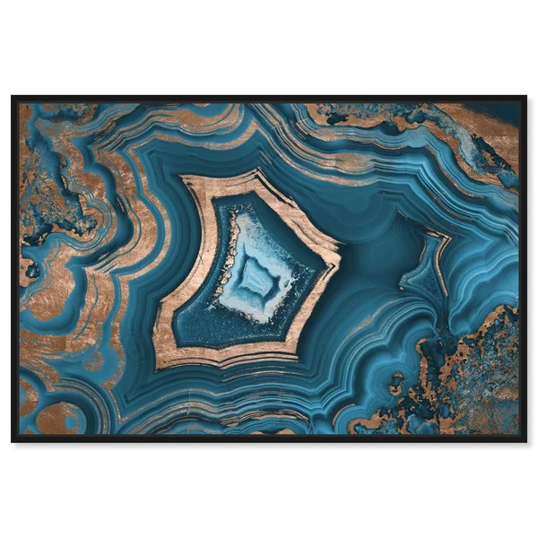 Oliver Gal Abstract Wall Art Framed Canvas Prints &Dreaming About You Geode& Crystals - Blue, Bronze (24 x 16 - White)