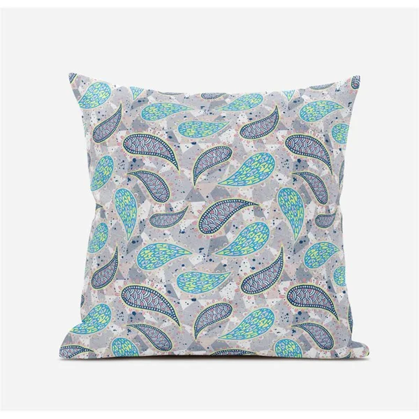 Paisley on Abstract Suede Zippered Pillow with Insert in Cream Grey 18 x 18