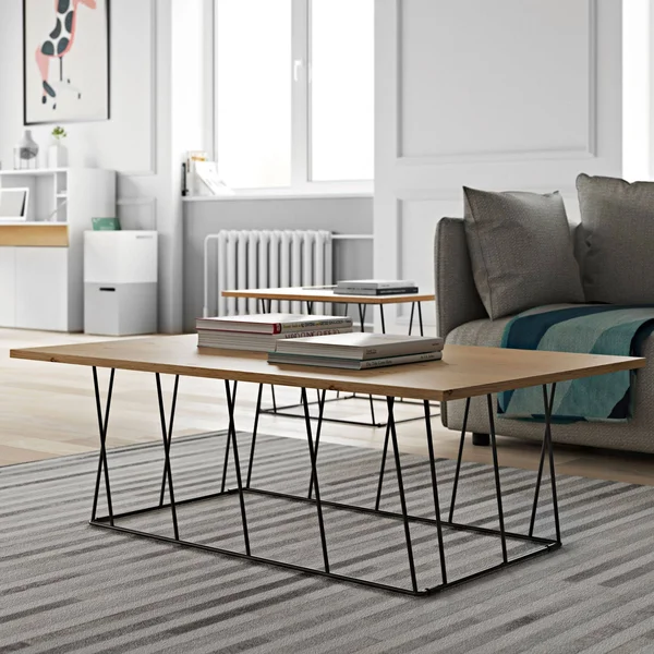 Temahome Helix 20x20 Side Table - Oak, Black Lacquered Steel