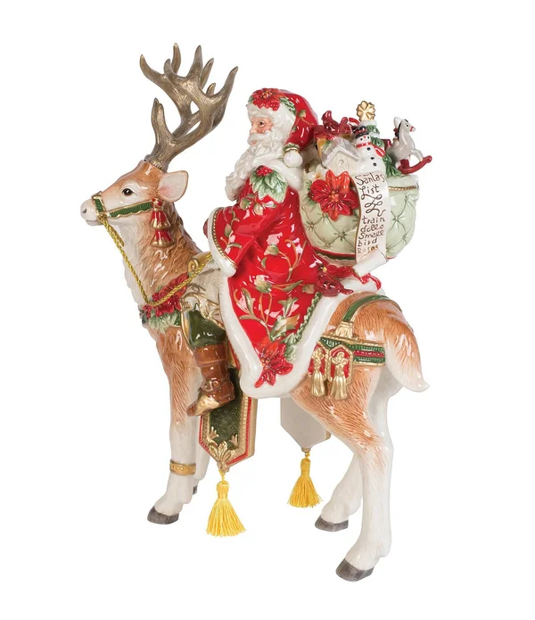 Fitz and Floyd - Cardinal Christmas Santa and Stag Centerpiece