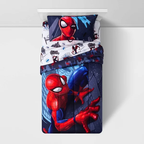 Spiderman Crawl Kid Bed in A Bag Bedding Set w/ Reversible Comforter - Size: Twin