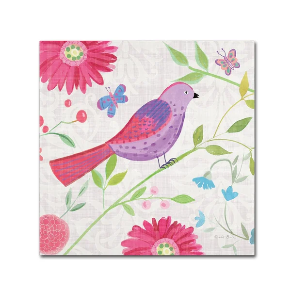 Trademark Art Farida Zaman 'Damask Floral and Bird I Sq' Canvas Art