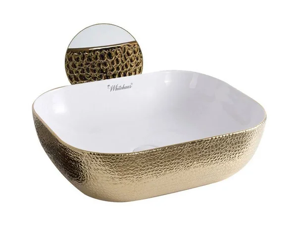 Whitehaus Collection Isabella Plus Rectangular Vessel Bathroom Sink, Black/Gold